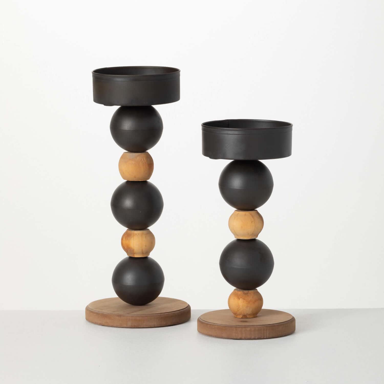 Wooden Ball Pillar Candle Holder Set Elevate Home Decor - Candle Holders