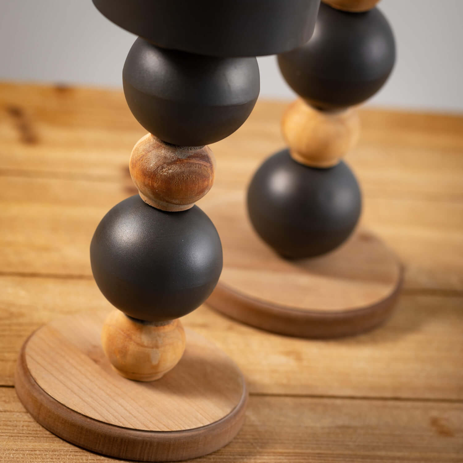 Wooden Ball Pillar Candle Holder Set Elevate Home Decor - Candle Holders