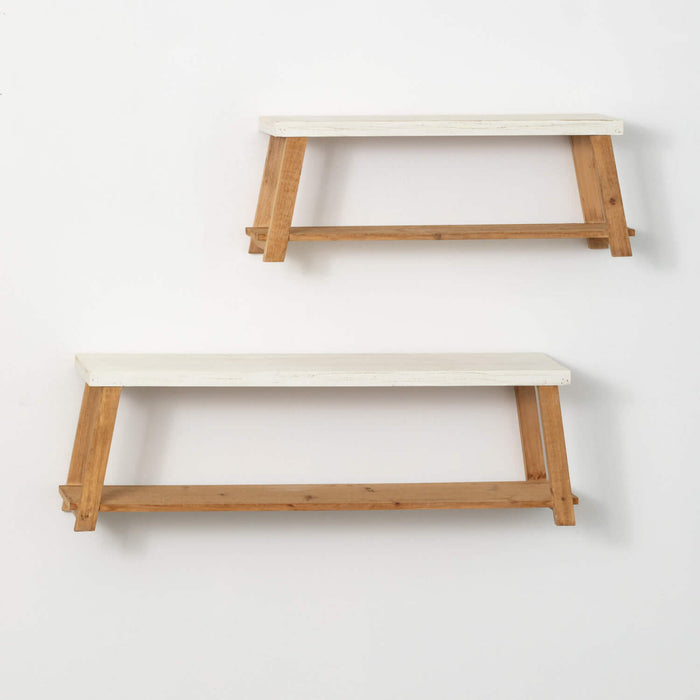 Wooden Bench Wall Shelf Pair
