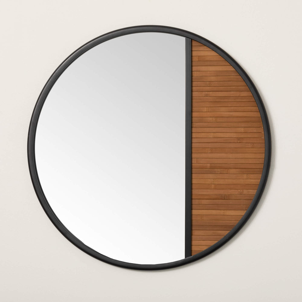 Wooden Slat Round Wall Mirror 