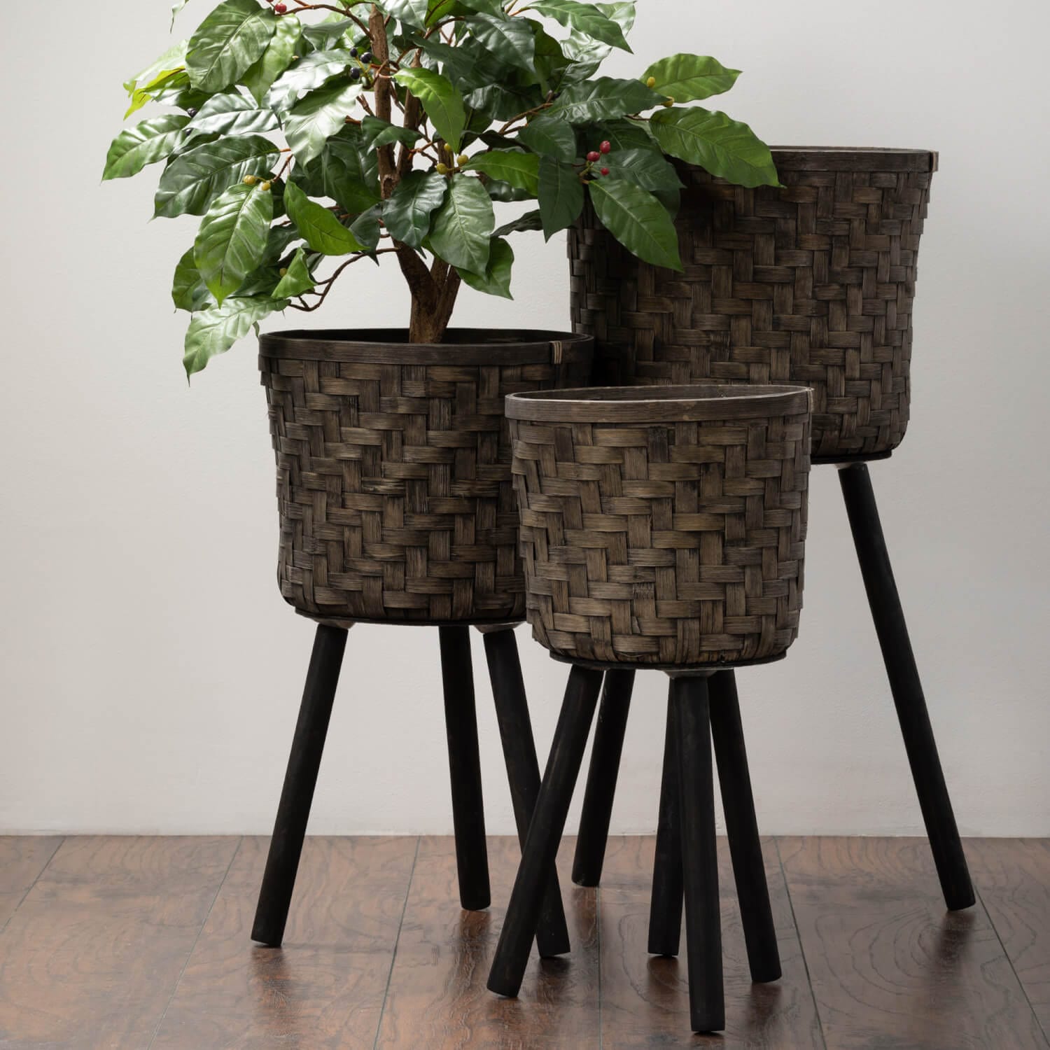 Woven Planters On Stand Set Elevate Home Decor - Pots & Planters
