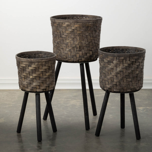 Woven Planters On Stand Set