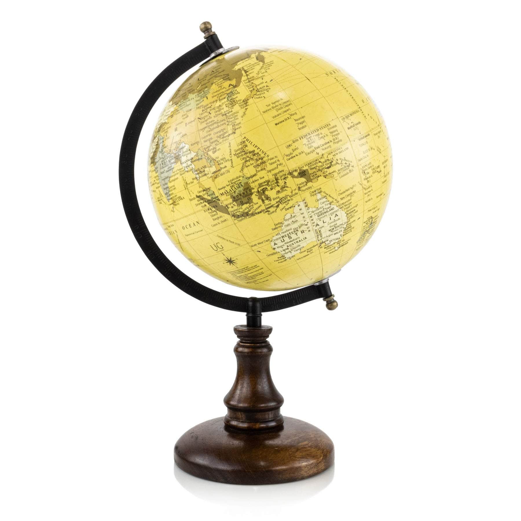 Yellow Globe on Pecan Brown Stand Elevate Home Decor - World Globes