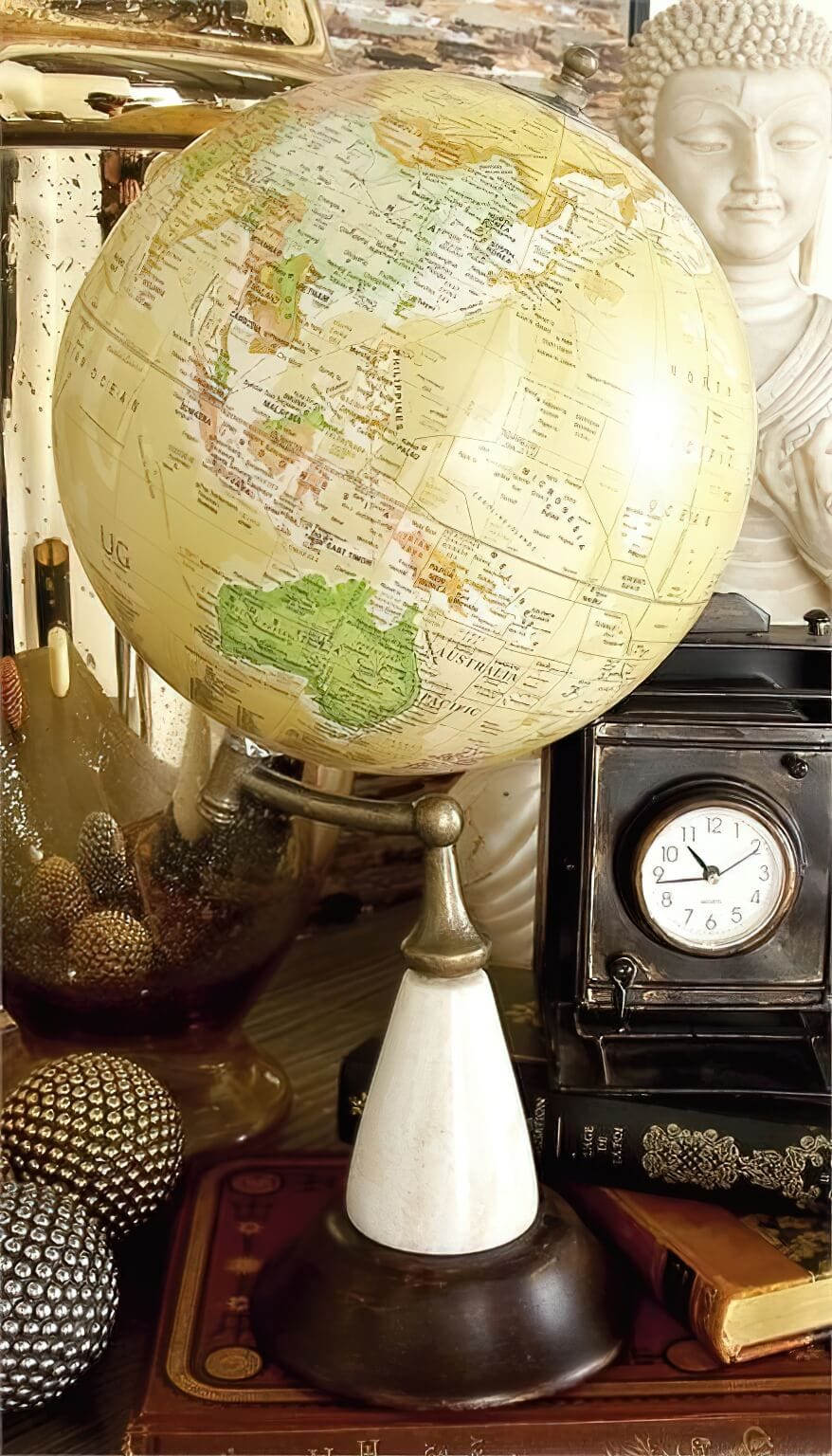 Yellow Globe on White Marble Stand Elevate Home Decor - World Globes