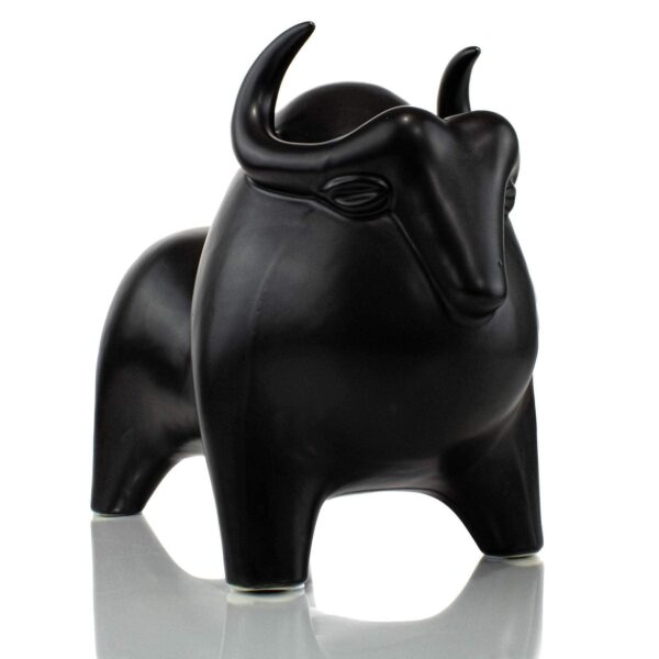 Black ceramic buffalo sculpture