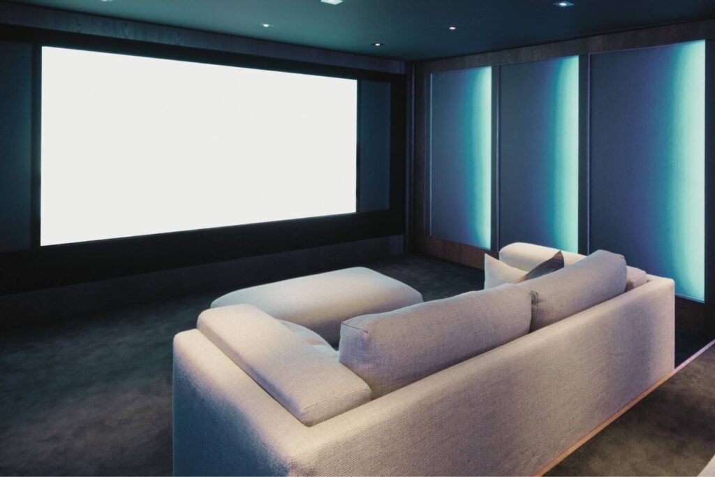 Home theater with blue lights