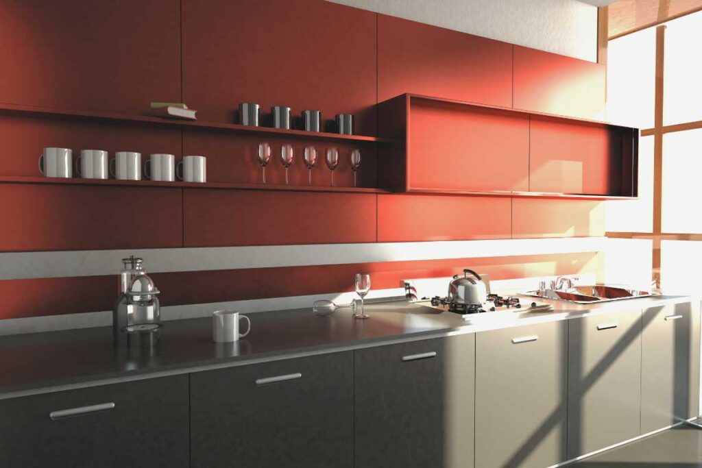 Red and gray kitchen