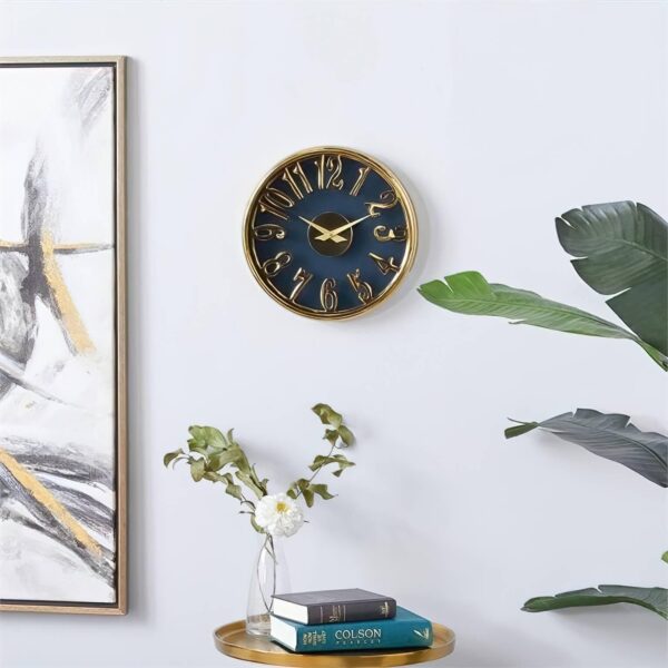 stainless steel blue gold wall clock wall