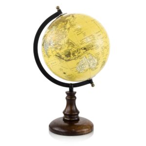 Yellow Globe on Pecan Brown Stand Elevate Home Decor - World Globes