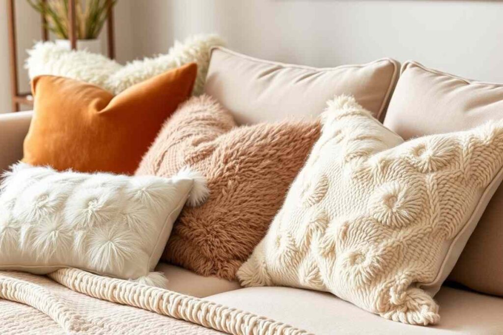 Pillows in cozy homes living room