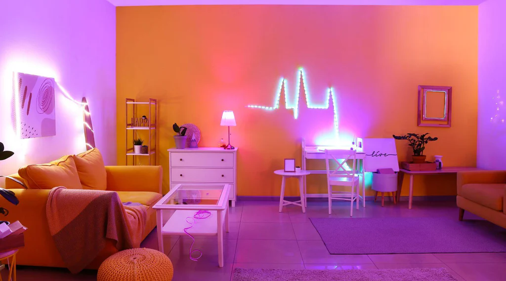 Modern room with neon lights
