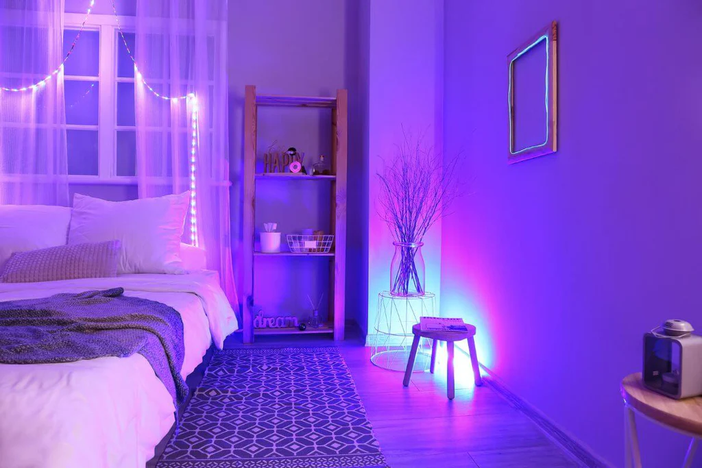 Colorful bedroom LED light ideas