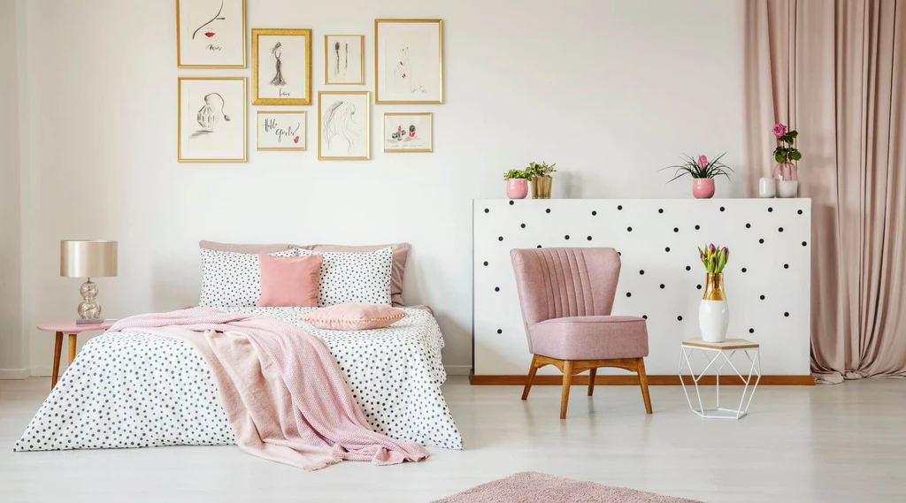Bedroom with Pink Sofa Chair
