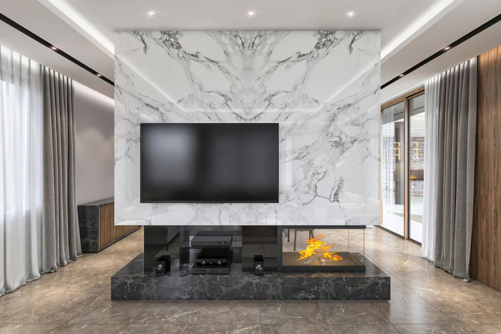 Modern marble fireplace and tv wall ideas 