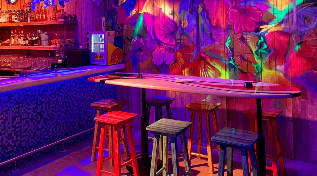Colorful neon kitchen and bar