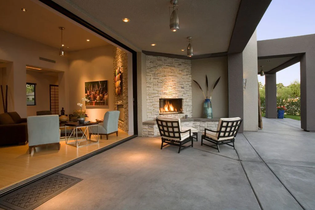 Luxuries patio with painted concrete deck