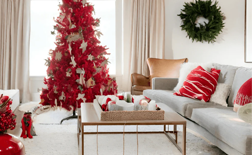 Red Decorated Christmas Tree Tips