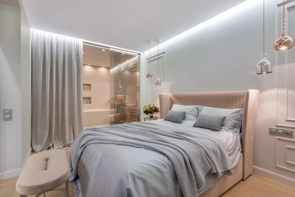 Bedroom LED light ideas above curatins