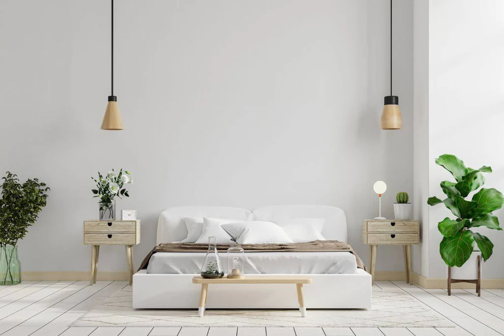 Beige bedroom ideas with pandant lights