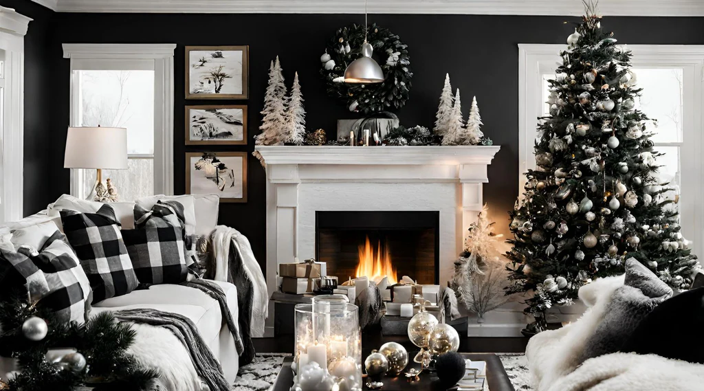 Black and white Christmas decor