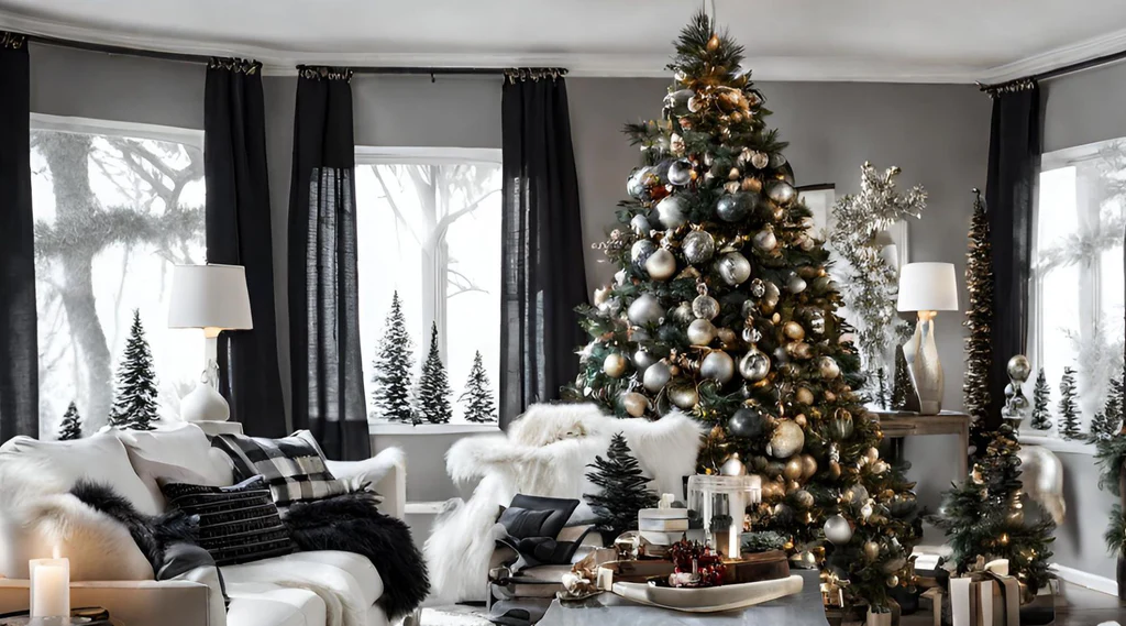 White and black Christmas home decor