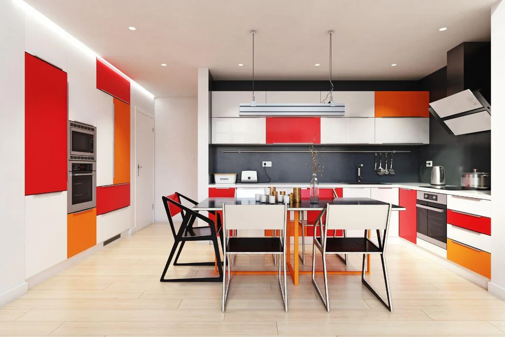 Bold colored kitchen accent wall