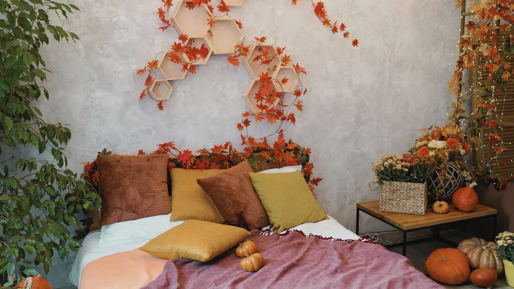 Fall Bedroom Decor with Pumpkins