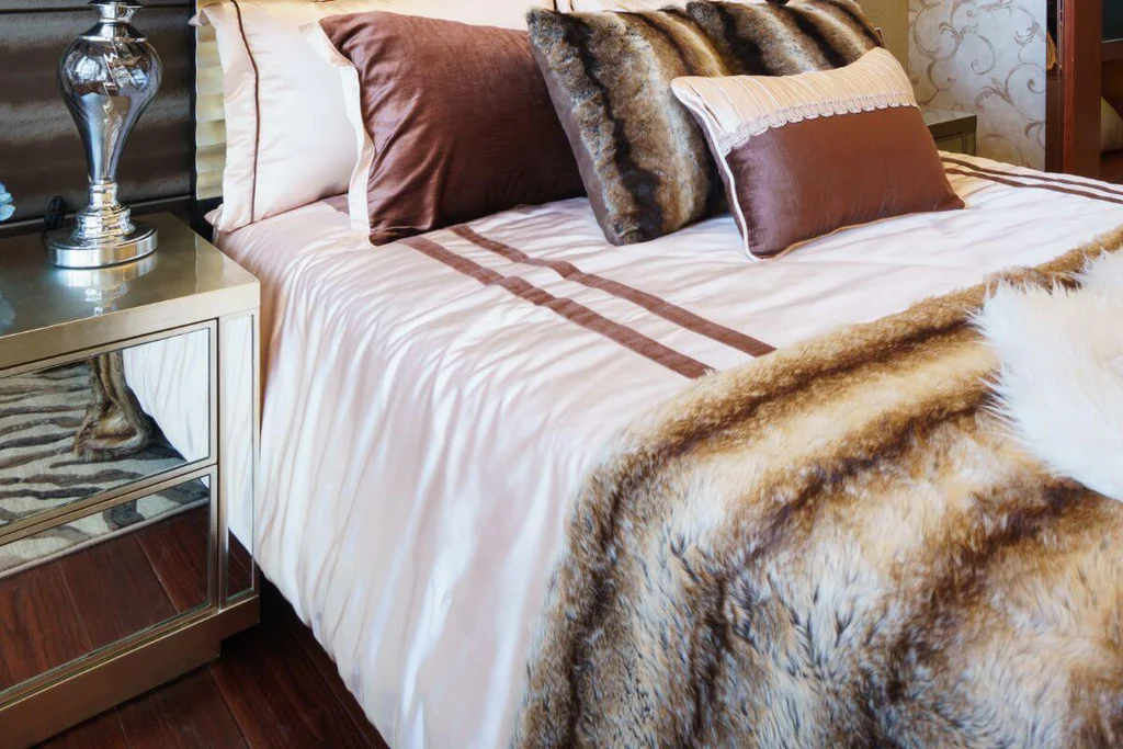 Luxurious bedroom with fur accents