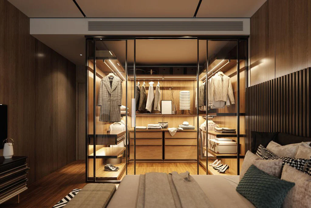 Modern closet in the luxury bedroom