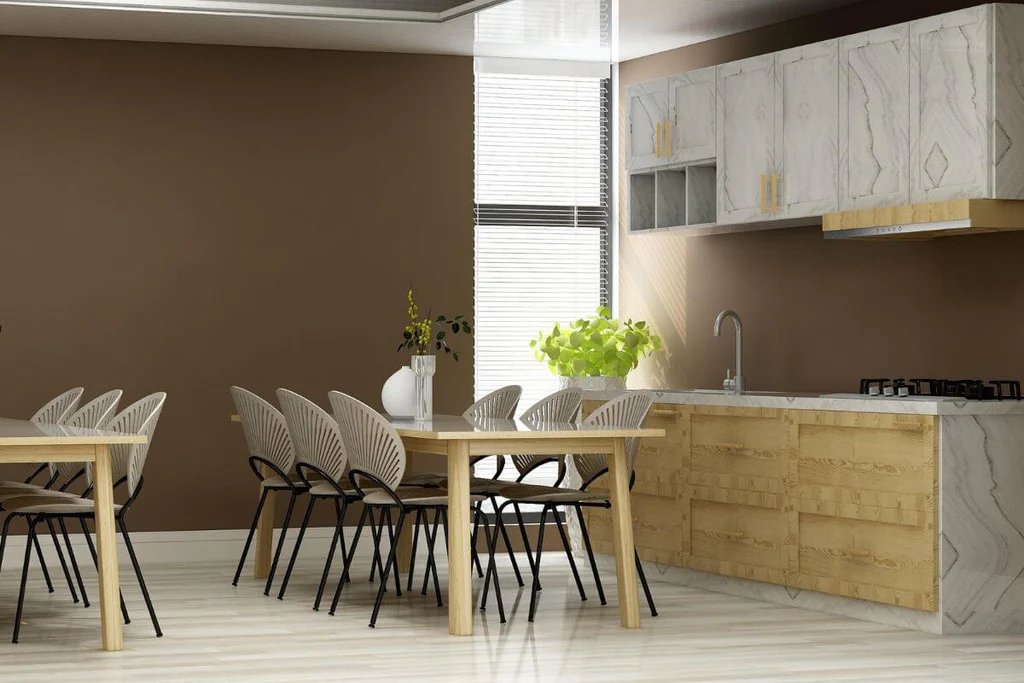 Neutral colored kitchen accent wall