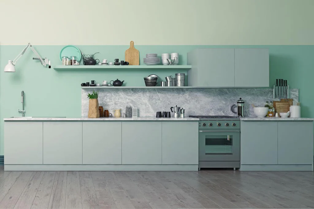 Mint green pastel kitchen
