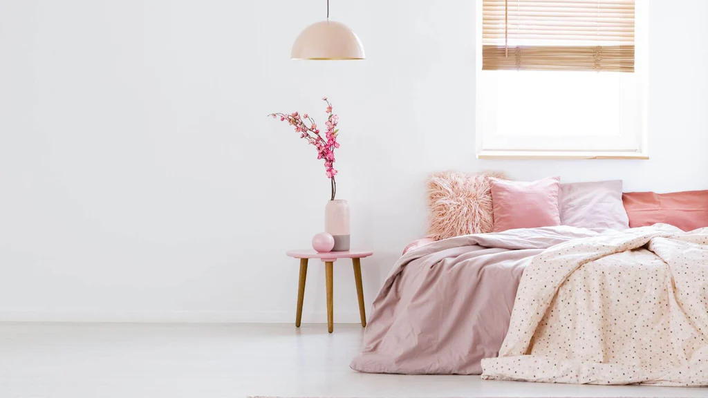 Pink vase in bedroom as decoration
