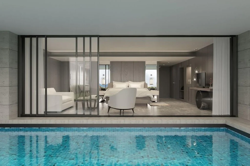 Pool in front of a luxury bedroom