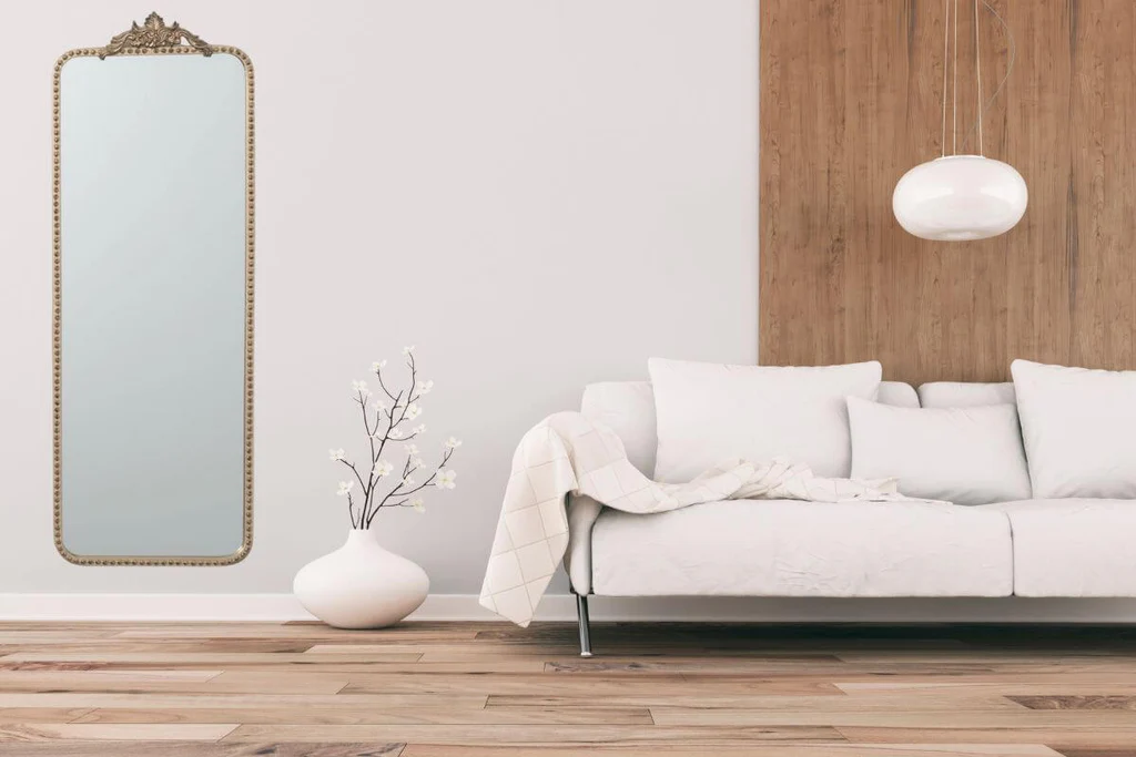Rectangular gold mirror in the living room