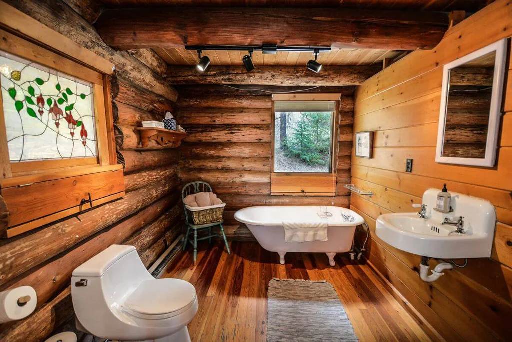 bathroom all in wooden walls